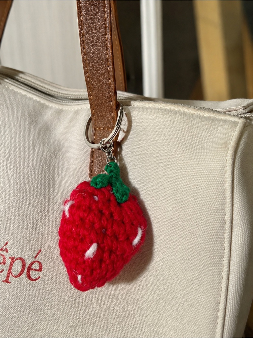 Strawberry Crochet Bag Charm Keychain